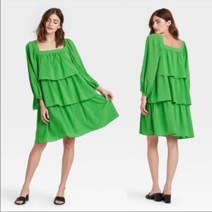 Who What Wear green tiered, long sleeve dress size M